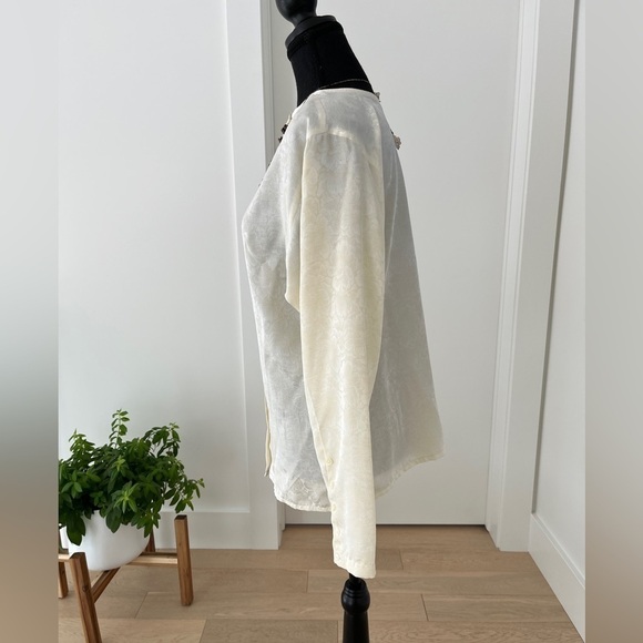 JAEGER Vintage Floral Jacquard Blouse Buttons Neutral Classic Business Chic - Picture 5 of 16